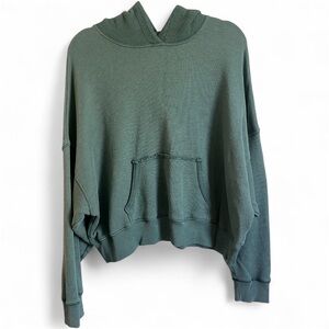 American Eagle Women’s Teal Green Dolman Sleeve Boxy Distressed Hoodie Sz Large